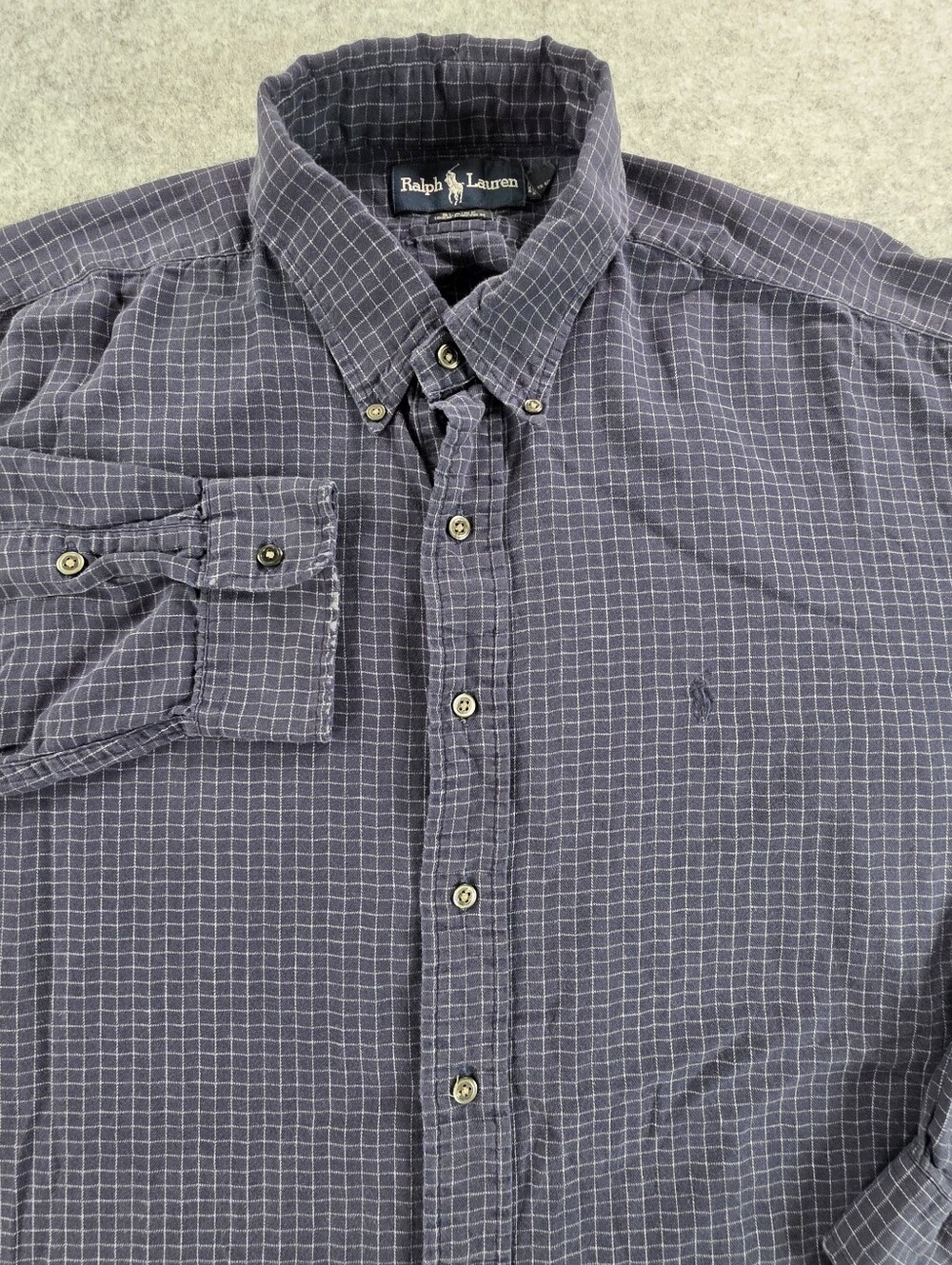 Ralph Lauren Men's Navy Windowpane Button-Down Shirt Blake Sz XL Casual
